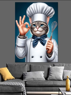 Aşçı Kedi Dekoratif Kanvas - Mdf Ahşap Tablo