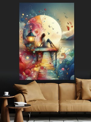 Iskeledeki Kadın ve Desenler Dekoratif Kanvas - Mdf Ahşap Tablo