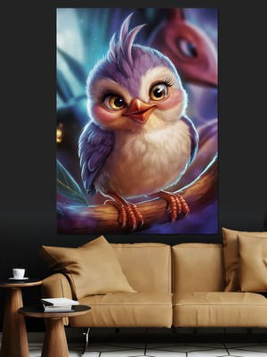 Sevimli Mavi Kuş Dekoratif Kanvas - Mdf Ahşap Tablo