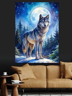 Bozkurt Ay ve Kar Dekoratif Kanvas - Mdf Ahşap Tablo