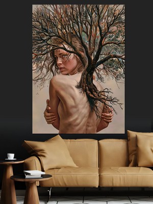 Kadın ve Ağaç Dekoratif Kanvas - Mdf Ahşap Tablo
