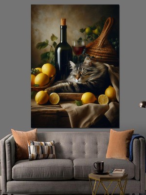 Şarap ve Limonlar Dekoratif Kanvas - Mdf Ahşap Tablo