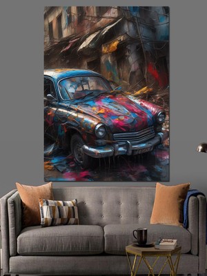 Renkli Klasik Araba Dekoratif Kanvas - Mdf Ahşap Tablo