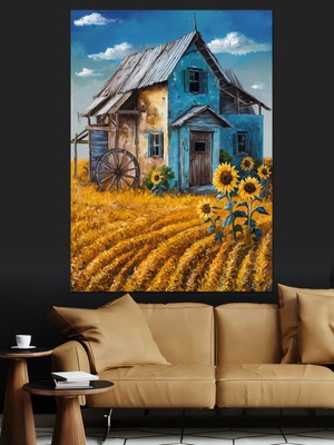 Tarladaki Köy Evi Dekoratif Kanvas - Mdf Ahşap Tablo