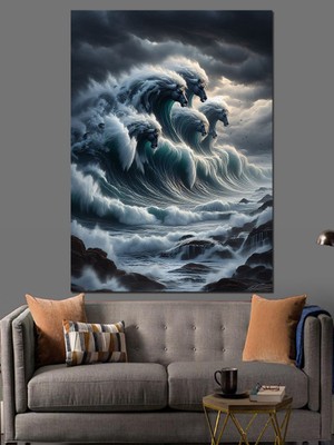 Dalgalar ve Atlar Dekoratif Kanvas - Mdf Ahşap Tablo