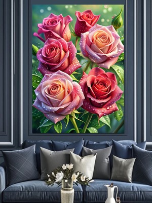Kırmızı Pembe Güller Dekoratif Kanvas - Mdf Ahşap Tablo