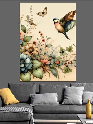 Kuşlar ve Kelebekler Dekoratif Kanvas - Mdf Ahşap Tablo