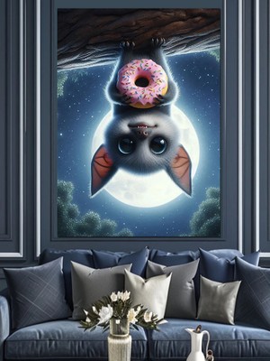 Donut ve Yarasa Dekoratif Kanvas - Mdf Ahşap Tablo