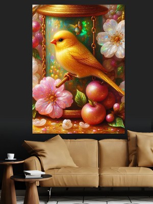 Çiçekler Meyveler ve Kuş Dekoratif Kanvas - Mdf Ahşap Tablo