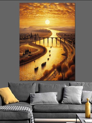 Gün Batımı Şehir Manzarası Dekoratif Kanvas - Mdf Ahşap Tablo