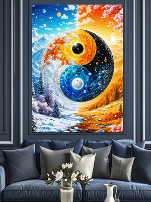 Yin Yang Temalı Dekoratif Kanvas - Mdf Ahşap Tablo