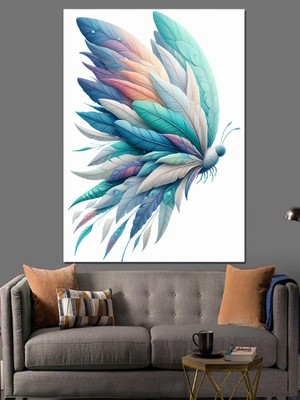 Kuş Tüylü Kelebek Dekoratif Kanvas - Mdf Ahşap Tablo