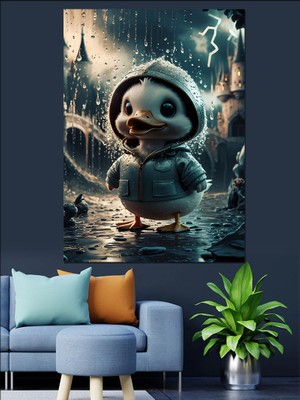 Yağmurluklu Ördek Dekoratif Kanvas - Mdf Ahşap Tablo