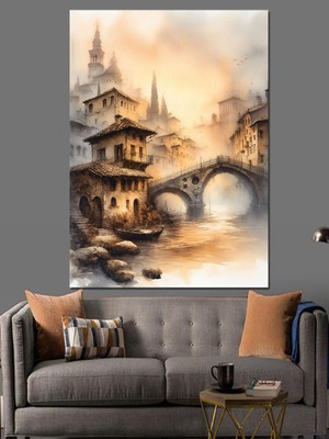 Köydeki Köprü Dekoratif Kanvas - Mdf Ahşap Tablo