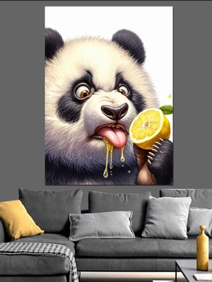 Limon Yiyen Panda Dekoratif Kanvas - Mdf Ahşap Tablo
