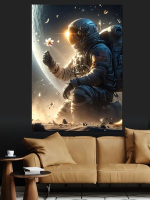 Amerikalı Astronot Dekoratif Kanvas - Mdf Ahşap Tablo