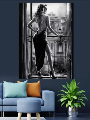 Şarap ve Kadın Dekoratif Kanvas - Mdf Ahşap Tablo