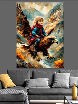 Kartal ve Çocuk Dekoratif Kanvas - Mdf Ahşap Tablo