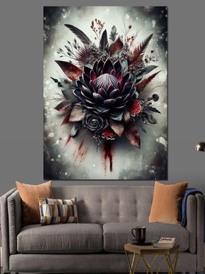 Çiçek ve Kuş Tüyleri Dekoratif Kanvas - Mdf Ahşap Tablo