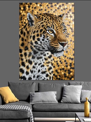 Sarı Leopar Dekoratif Kanvas - Mdf Ahşap Tablo