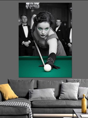 Bilardo Oynayan Kadın Dekoratif Kanvas - Mdf Ahşap Tablo