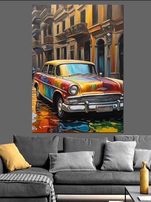 Renkli Klasik Araba Dekoratif Kanvas - Mdf Ahşap Tablo