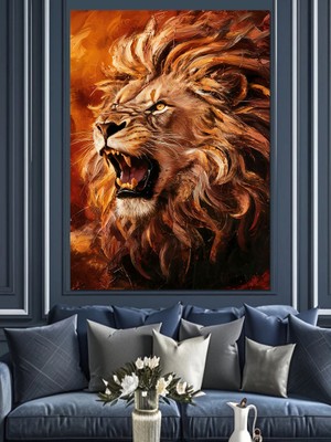 Kükreyen Aslan Dekoratif Kanvas - Mdf Ahşap Tablo