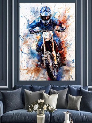 Motocross Dekoratif Kanvas - Mdf Ahşap Tablo