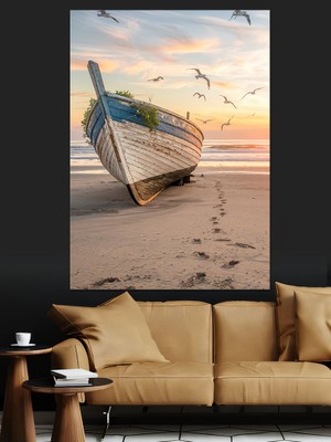 Kumsaldaki Tekne ve Deniz Dekoratif Kanvas - Mdf Ahşap Tablo