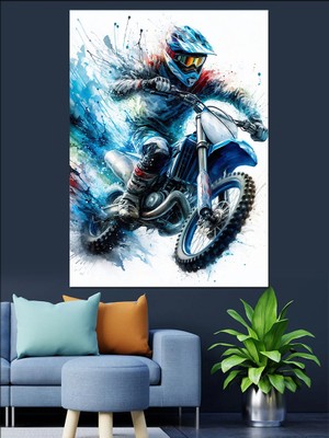 Motocross Dekoratif Kanvas - Mdf Ahşap Tablo