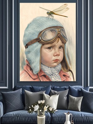 Pilot Çocuk ve Sinek Dekoratif Kanvas - Mdf Ahşap Tablo