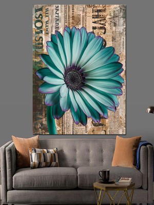 Turkuaz Çiçek Dekoratif Kanvas - Mdf Ahşap Tablo
