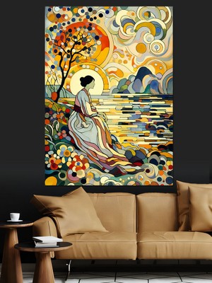 Nehir Kıyısındaki Asyalı Kadın Dekoratif Kanvas - Mdf Ahşap Tablo