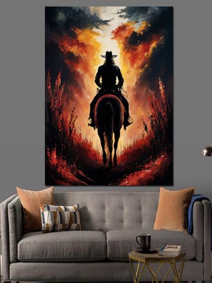 Gün Batımı ve Kovboy Dekoratif Kanvas - Mdf Ahşap Tablo