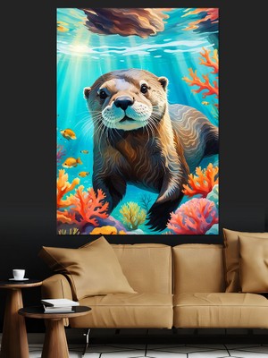 Denizin Altındaki Fok Balığı Dekoratif Kanvas - Mdf Ahşap Tablo