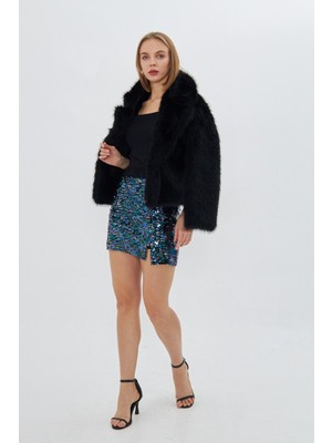 Yırtmaçlı Pul Payet Mini Etek