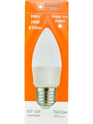 Osaka (1 adet) 9W (70W) Beyaz IŞIK E27 DUYLU (Kalın Duy) LED Ampul