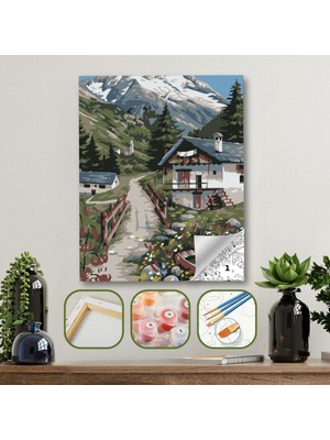 Hediye Hobim Sayılarla Boyama Ahşap Çerçeveli Kasnaklı Tuval Seti Fırça Boya Dahil Çıtalı 40X50 cm