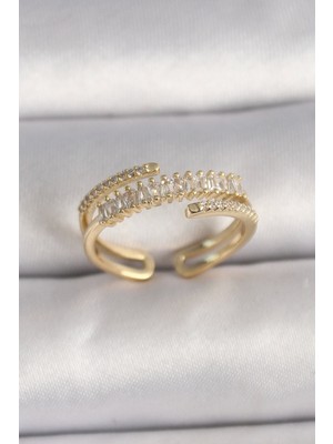 Clariss Pirinç Gold Renk Zirkon Taşlı Ayarlanabilir Kadın Yüzük