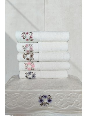 Elite Krem El Işi 3D Nakışlı  %100 Pamuk 6 Adet  30X50 cm Mutfak Havlusu