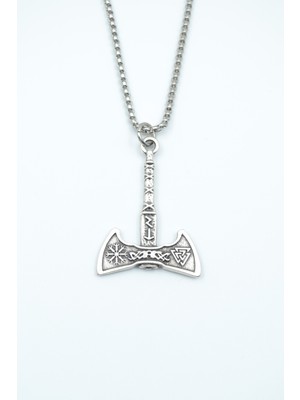 Bu Farklı Viking Run Sembol Balta Örme Zincir Kolye - Gümüş Kaplama - Erkek Kadın Kolye - NO:1320