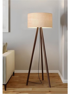 Çöl Beji Yuvarlak Kumaş Silindir Başlık Ahşap Üç Ayaklı Lambader AYD-2581