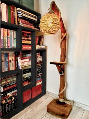 Mobigoom Mobilya Doğal Ağaç Lambader Dalyan Halatlı Lambader