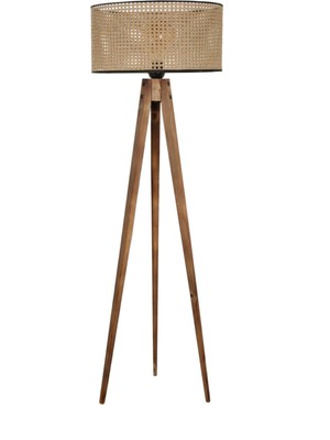 Tripod Lambader Yanık Silindir Rattan Abajurlu