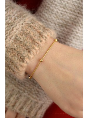 Sacce Scarves & Accessories Topçuklu Çelik Bileklik Ince Gold