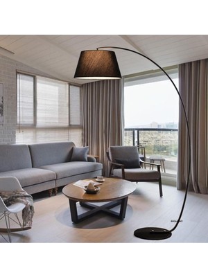 Teknotrust Retro Rustik Siyah Kumaş Hareketli Başlık Mafsallı Metal Lambader Ayaklı Lamba Köşe Lambası