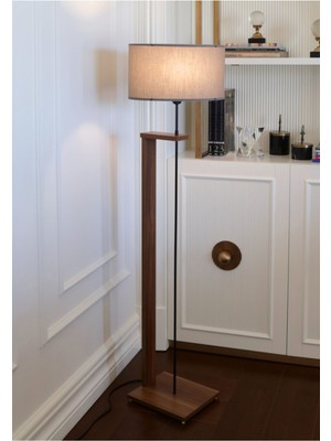 Pi Ahşap Gövdeli Gri Kumaş Başlıklı Lambader AYD-3132