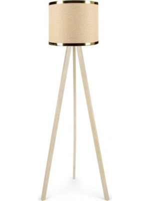 Artgift Ahşap Üç Ayaklı Tripod Lambader Kumbeji Kumaş AAG-1737