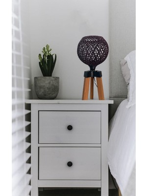 Teknotrust Mini Lambader Siyah Top Ahşap Abajur Ağaç Aydınlatma Komodin Üstü