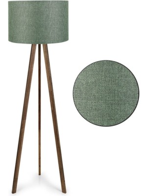 Pratik Ahşap Üç Ayaklı Lambader Yeşil Haki Kumaş Başlık